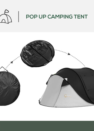 Pop Up Tent with Porch and Carry Bag, 3000mm Waterproof, for 2-3 People Camping Hiking, Black