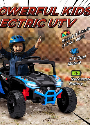 12V Kids Ride On Truck, Battery Powered Electric UTV Vehicle with Rear Suspension, Remote Control for 3-5 Years, Blue