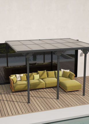 12' x 10' Outdoor Polycarbonate Pergola, Transparent UV Blocking Awning, Hardtop Deck Gazebo, Aluminum, Gray