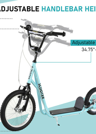 Teens Youth Scooter Ride On Toy with Adjustable Handlebar, Dual Brakes, and Inflatable Wheels For Kids 5+, Blue
