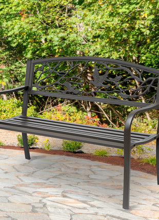 50" Vintage Bird Pattern Garden Cast Iron Patio Bench - Brown