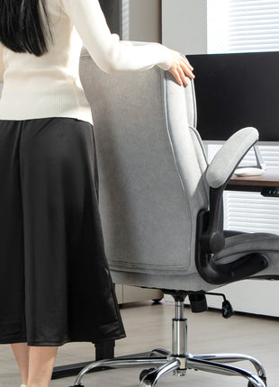 Executive Office Chair, Desk Chair with Flip-up Armrest, Diamond Fabric Computer Chair for Home Office, Gray