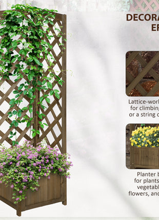 Wooden Raised Garden Bed, Planter with Trellis for Vine Climbing and Vegetables, Herbs and Flowers Growing, Carbonized
