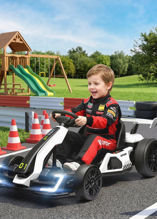 24V 7.5 MPH Electric Go Kart with Adjustable Seat, Slow Start, White