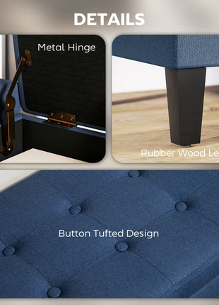 Upholstered Storage Ottoman Bench, Button Tufted Ottoman with Hidden Storage, Lift Top for Living Room, Dark Blue