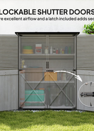 Wood Storage Shed, Outdoor Garden Shed with Asphalt Roof, 2 Shelves, Lockable Doors and Adjustable Feet, Gray