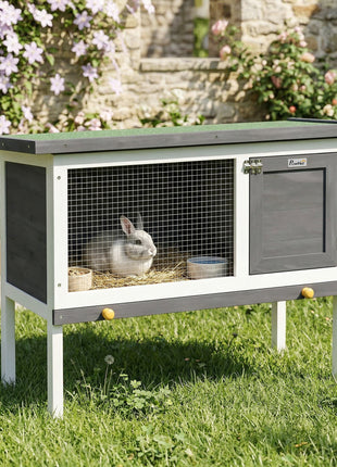 Wooden Rabbit Hutch, Guinea Pig Hutch with Asphalt Roof, Outdoor Elevated Bunny House for Rabbits, Chinchillas