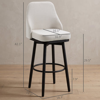 Bar Height Bar Stools Set of 2, Modern 360° Swivel Kitchen Chairs with Steel Legs and Footrest, Cream White