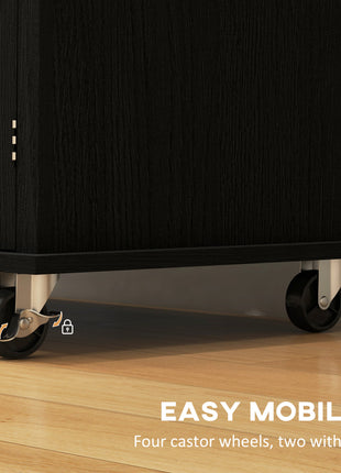 Modern Rolling Kitchen Island Cart with Spice Rack, Distressed Black