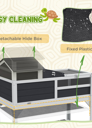 Tortoise Enclosure Tortoise House w/ Adjustable Lamp Holder, Storage Shelf, Removable Main House, Openable Lid, Gray