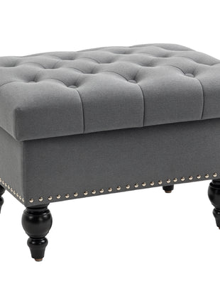 Ottoman with Storage for Living Room, 25" Storage Ottoman with Removable Lid, Button-Tufted Fabric Bench for Footrest and Seat with Wood Legs, Gray