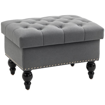 Ottoman with Storage for Living Room, 25" Storage Ottoman with Removable Lid, Button-Tufted Fabric Bench for Footrest and Seat with Wood Legs, Gray