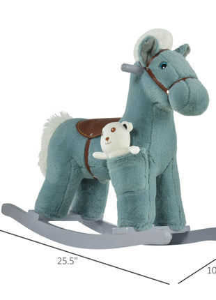 Kids Rocking Horse with Bear Toy, Plush Animal Rocker with Fun Realistic Sounds for Toddler 18-36 Months, Blue