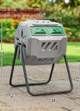 Tumbling Compost Bin Outdoor 360° Dual Chamber Rotating Composter 43 Gallon, Light Gray