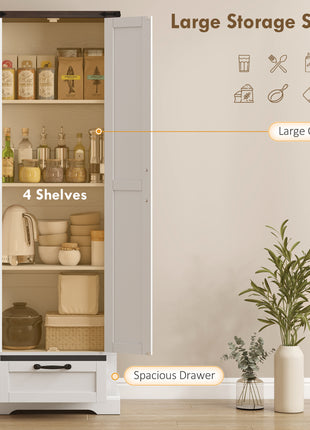 71" Pantry Cabinet, Kitchen Storage Cabinet with Adjustable Shelves, Barn Doors and Drawer for Dining Room, White