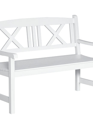 2-Seater Wooden Garden Bench, 4FT Outdoor Patio Loveseat with Unique X-Shape Back for Yard, Lawn, Porch, White