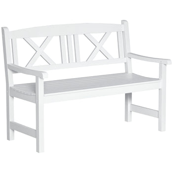 2-Seater Wooden Garden Bench, 4FT Outdoor Patio Loveseat with Unique X-Shape Back for Yard, Lawn, Porch, White