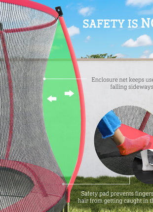 10ft Outdoor Trampoline with Net Enclosure, Curved Poles and Safety Pad, ASTM Approved, Red