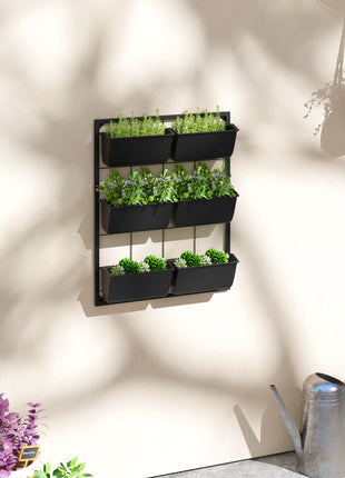 3-Tier Hanging Planter with 6 Pots for Indoor and Outdoor Use, Wall Planter, Self Draining & Wall Mounted, Black