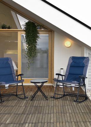 3 Piece Outdoor Folding Rocking Chair and Table Set - Blue and Gray