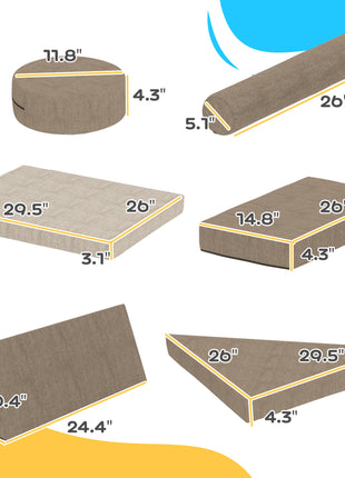 12 Pieces Kids Foam Climbing Blocks with Washable Cover for Toddlers, Khaki