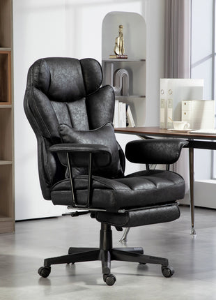 396lbs. Big and Tall Office Chair, Executive Office Chair with Footrest, Lumbar Support, and Reclining Function, Black