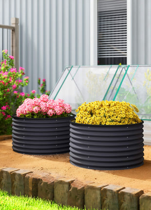 Set of 2 Raised Garden Bed, Metal Planter Box with Safety Edging, Easy-to-assemble Stock Tank, Dark Gray