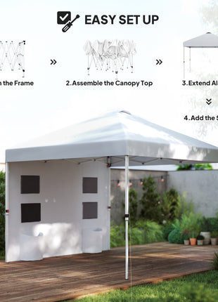 10' x 10' Pop Up Canopy Tent w/ Sidewall, UPF50+ Height Adjustable Instant Sun Shelter w/ Storage Pockets, White