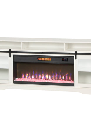 Fireplace TV Stand for TVs Up to 80 Inch, TV Console with Electric Fireplace, Open Storage and Side Cabinets, White