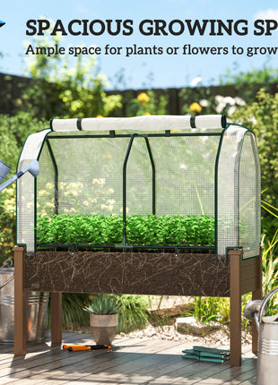 Raised Garden Bed with PE Greenhouse Cover Outdoor Planter Box for Herbs and Vegetables, 48 x 22 x 46 inch, Brown
