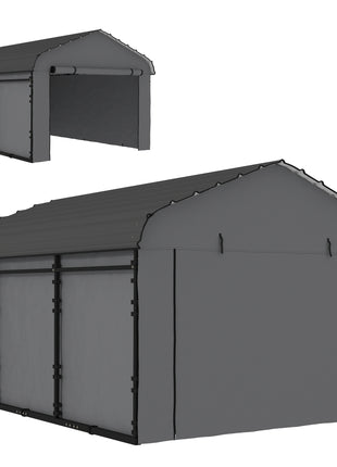 10' x 15' Metal Carport, Heavy Duty Garage Car Canopy with Galvanized Metal Roof and Removable Sidewalls, Dark Gray