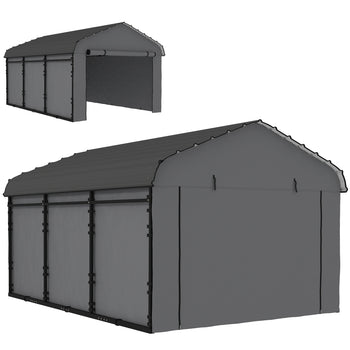 10' x 15' Metal Carport, Heavy Duty Garage Car Canopy with Galvanized Metal Roof and Removable Sidewalls, Dark Gray