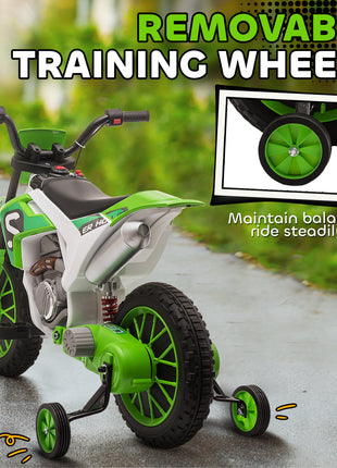 12V Kids Motorcycle w/ Treaded Tires, 5mph Top Speed Electric Bike for Kids, Ride On Motorcycle w/ Training Wheels, Battery Charger, Spring Suspension, Green