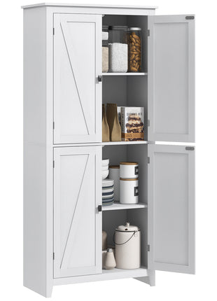 72" Freestanding Kitchen Pantry Cabinet, Farmhouse Tall Storage Cabinet with 4 Door Cabinets and Adjustable Shelves for Dining Room, White