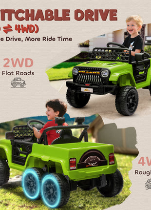 12V 4x4 Kids Electric Car w/ 2WD/4WD Switchable, Remote Control, Spring Suspension System, Back Trailer, Camouflage