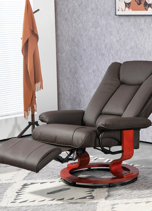 Modern RV Recliner Chair, PU Leather Swivel Recliner Armchair with Footrest for Living Room, Brown