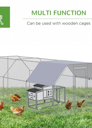 Large Chicken Coop Metal Chicken Run with Waterproof and Anti-UV Cover, Flat Shaped Walk in Fence Cage Hen House for Outdoor and Yard Farm Use, 1" Tube Diameter, 9.2' x 18.7' x 6.4'