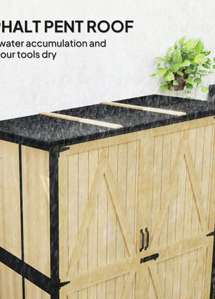Wood Storage Shed, Outdoor Garden Shed with Asphalt Roof, 2 Shelves, Lockable Doors and Adjustable Feet, Natural