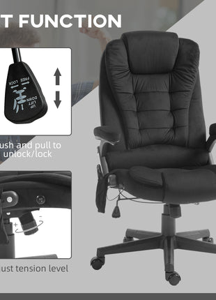 6 Point Executive Office Chair with Heat, Velvet High Back Vibrating Massage Office Chair, Black