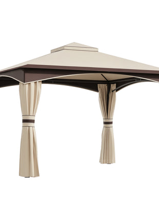 10' x 12' Outdoor Gazebo with Netting, Patio Gazebo Canopy with 2-Tier Soft Top Roof and Steel Frame for Lawn, Garden, Backyard and Deck
