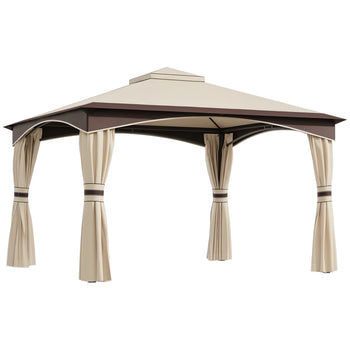 10' x 12' Outdoor Gazebo with Netting, Patio Gazebo Canopy with 2-Tier Soft Top Roof and Steel Frame for Lawn, Garden, Backyard and Deck