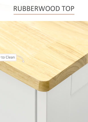 Modern Sideboard with Rubberwood Top, Buffet Cabinet with Storage Cabinets, Drawers and Adjustable Shelves, White