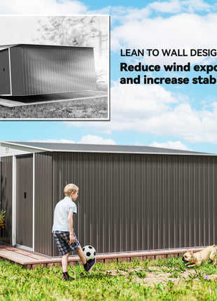 11' x 9' Metal Outdoor Storage Shed, Tool House with Double Lockable Doors for Backyard, Patio, Lawn, Garage, Gray