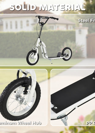Youth Scooter Front and Rear Caliper Dual Brakes 12-Inch Inflatable Front Wheel Ride On Toy For Age 5+ - White