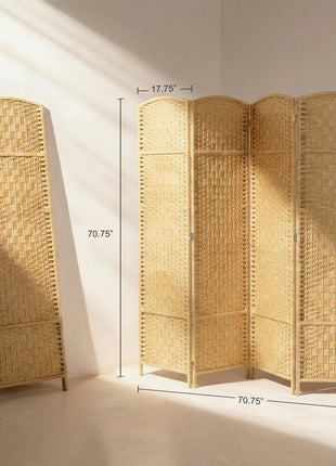 Folding Room Divider Screen 4 Panel 6' Tall Privacy Screen Freestanding Wood Partition for Home Office, Nature Wood
