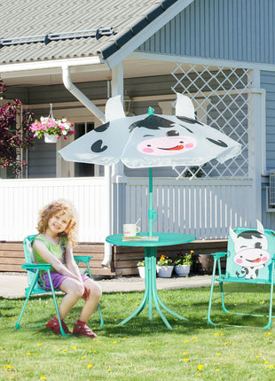 Kids Table and Chair Set, Outdoor Folding Garden Furniture, Picnic Table for Patio Backyard, with Removable & Height Adjustable Sun Umbrella, White