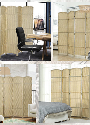 Folding Room Divider Screen 4 Panel 5.6 ' Tall Privacy Screen Freestanding Room Partition for Home Office, Beige