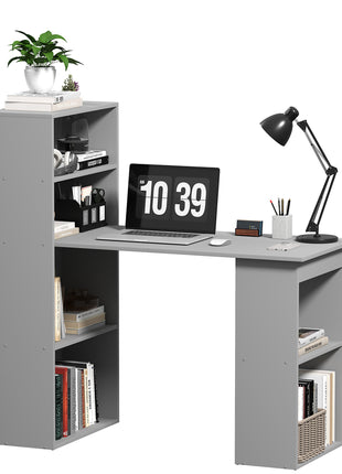 Compact Computer Desk with 6-Tier Storage Shelves, Writing Table Workstation with Bookshelf for Home Office, Gray