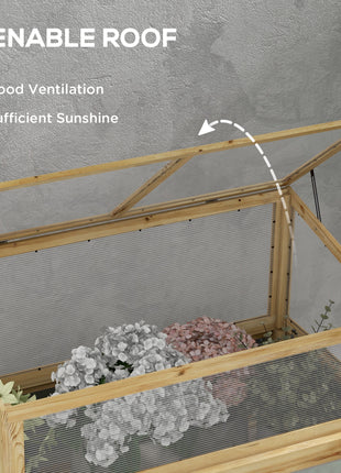 Raised Garden Flower Bed Kit with Lean-to Greenhouse, Wooden Cold Frame Planter, 41" x 22.5" x 28.25", Natural