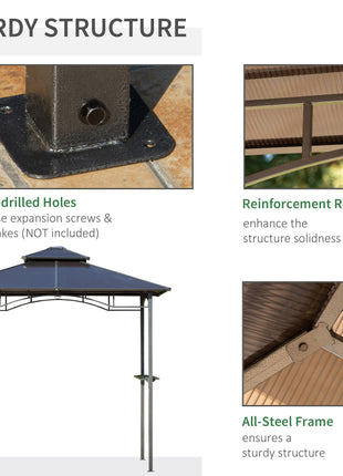 8' x 5' Barbecue Grill Gazebo Tent, Outdoor BBQ Canopy with Side Shelves, and Double Layer PC Roof, Brown